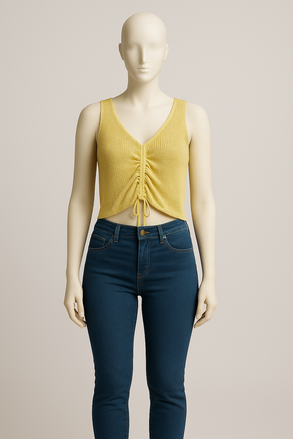 Yellow Ruched Knit Tank