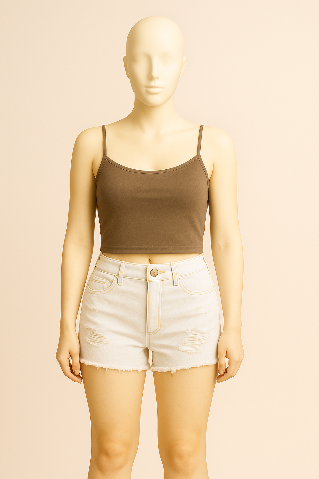 Soft Beige Crop Tee