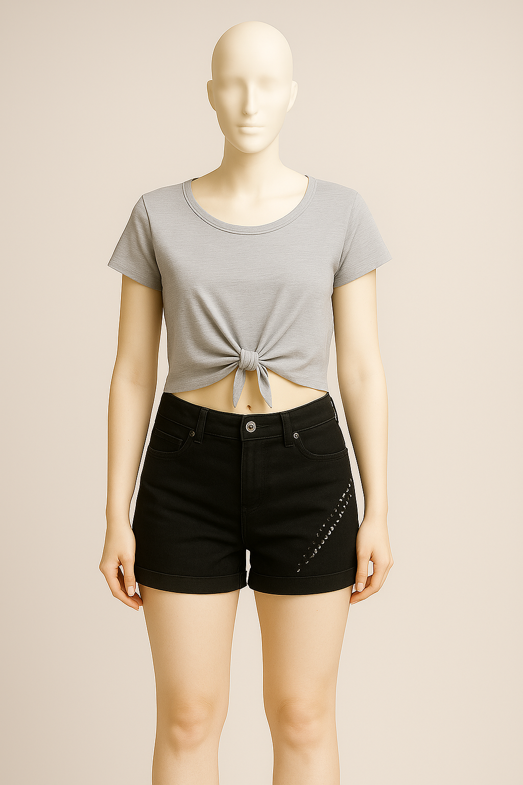 Black High-Waist Studded Shorts