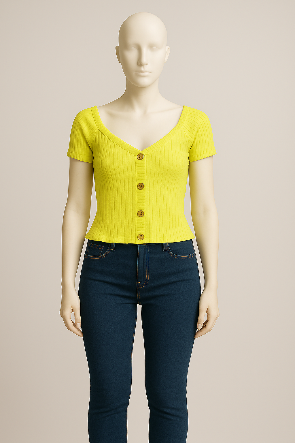 Yellow Button Knit Top