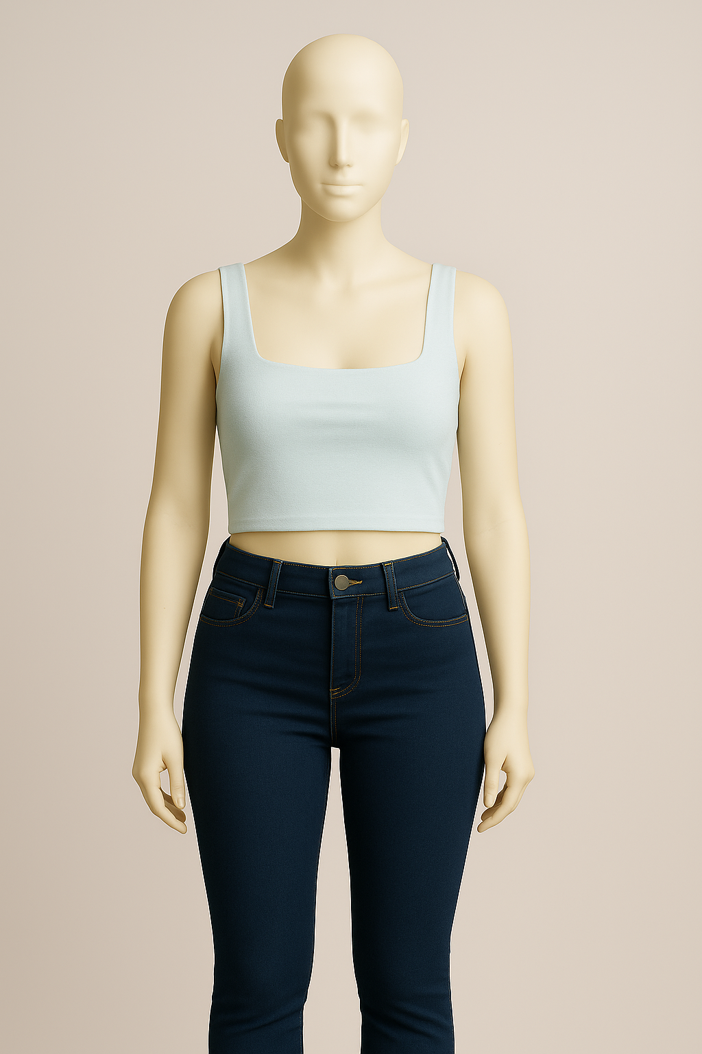 Light Blue Square Neck Crop