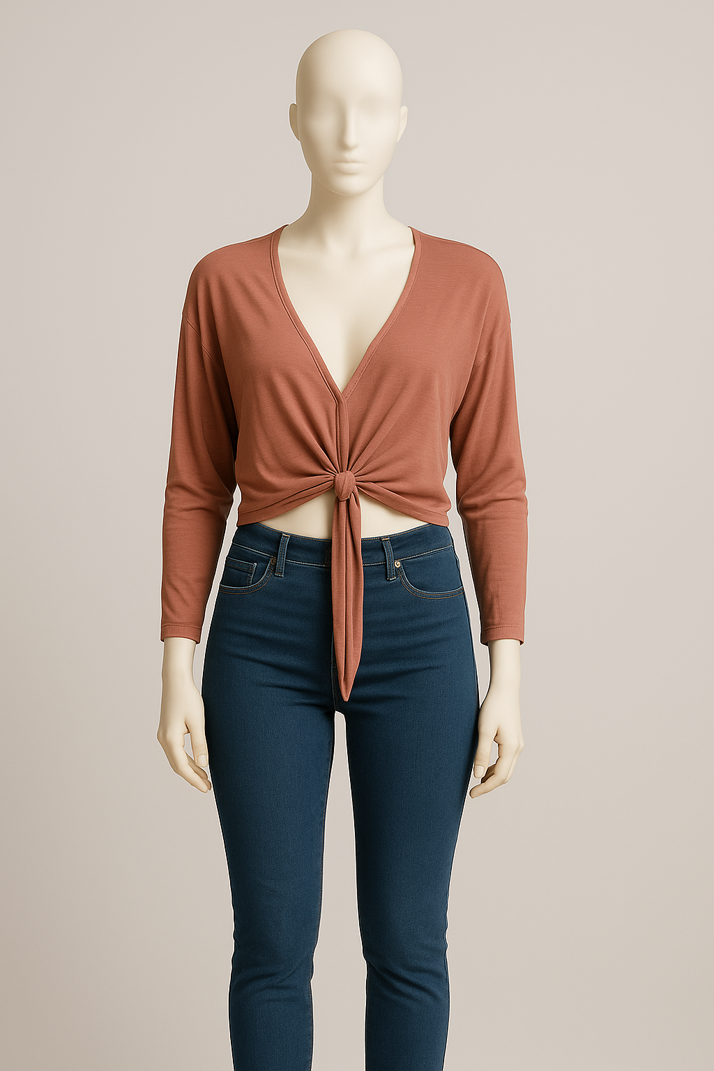 Rust Long-Sleeve Tie Crop