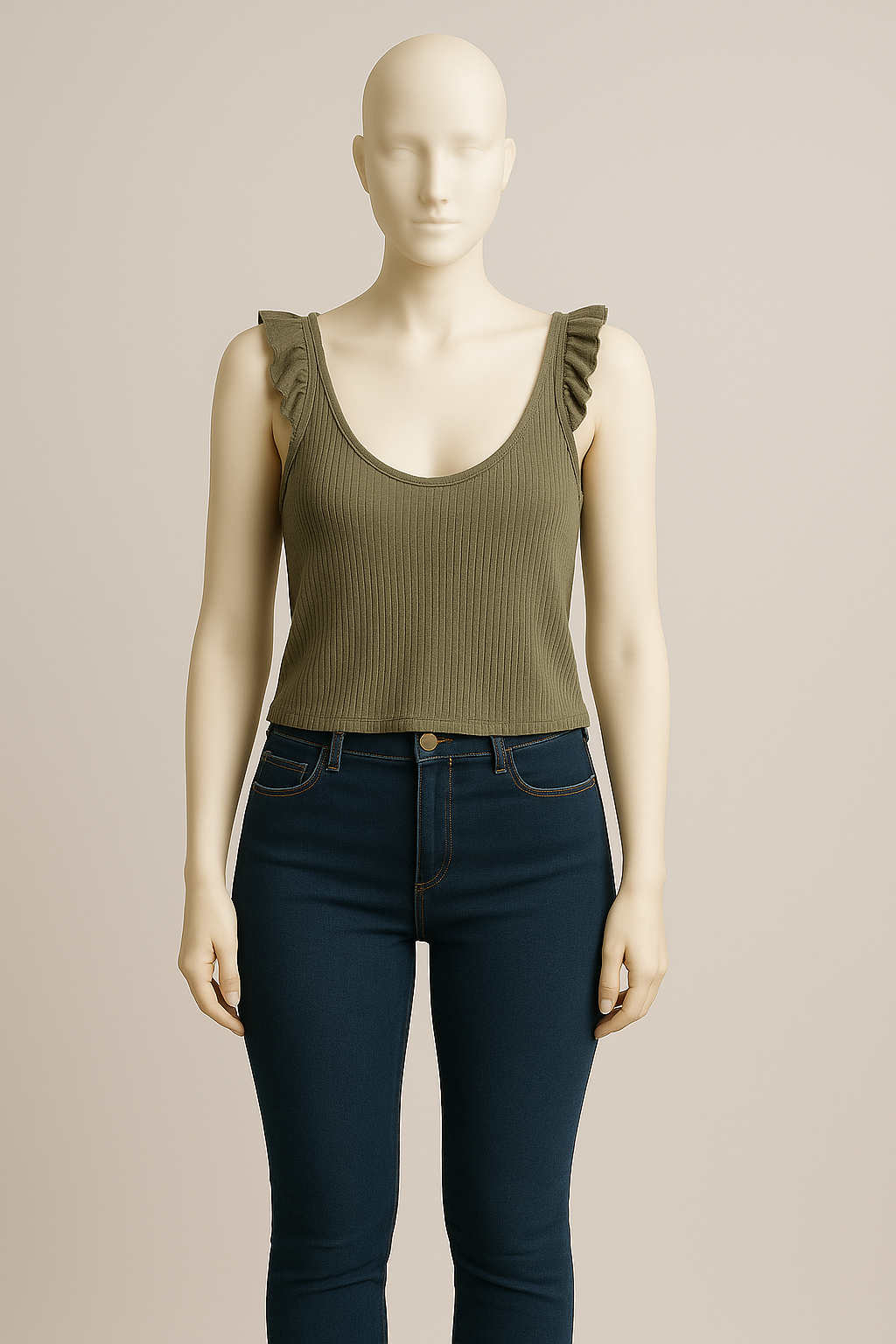 Olive Ruffle Strap Tank