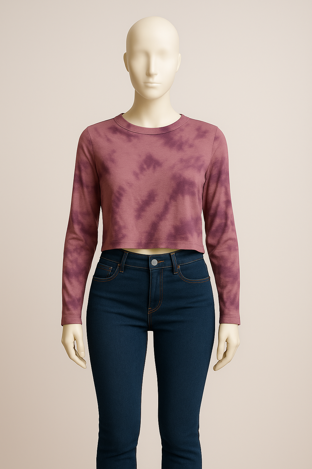 Tie-dye long-sleeve crop top